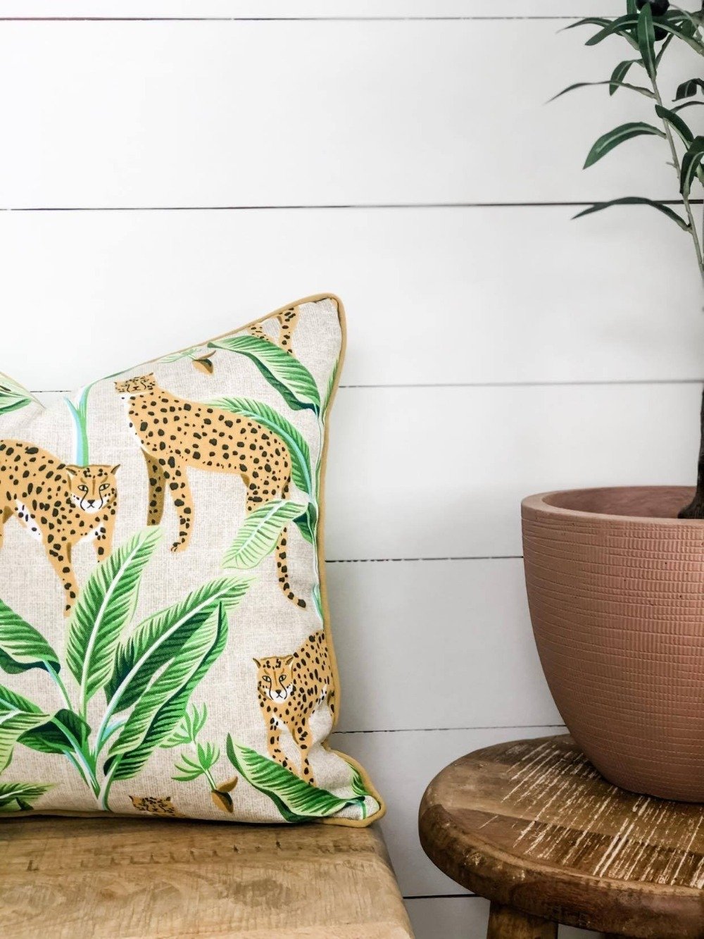 Restore Grace - Outdoor Cushion Jungle Cats with Gold Piping 45cm